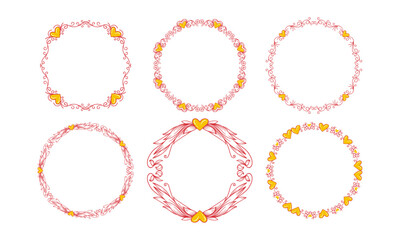 Hand drawn flat design hearts border and frame collection