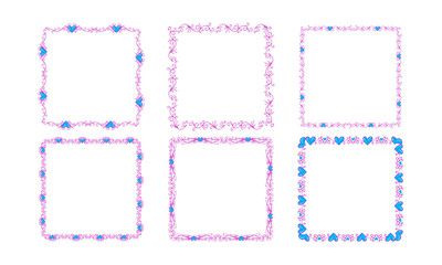 Hand drawn flat design hearts border and frame collection