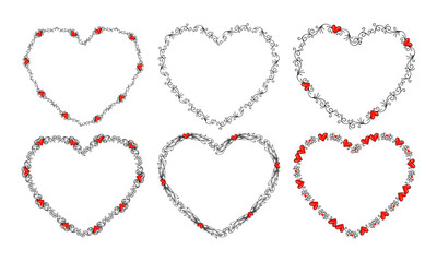 Fototapeta premium Hand drawn flat design hearts border and frame collection