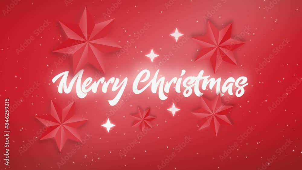 Poster merry christmas text animation on a red gradient background with ornaments and snowfall