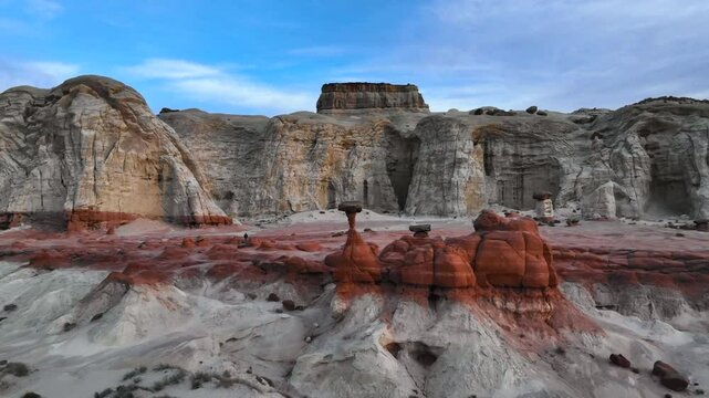 Red Sandstone Toadstool Hoodoos At Kanab, Utah, USA - Drone Pullback