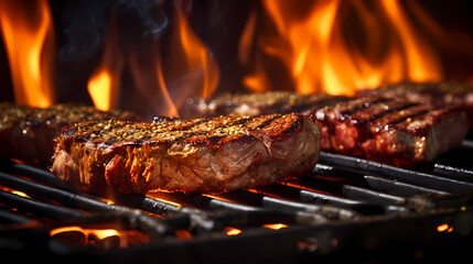 Close up of steak grilling on the grill