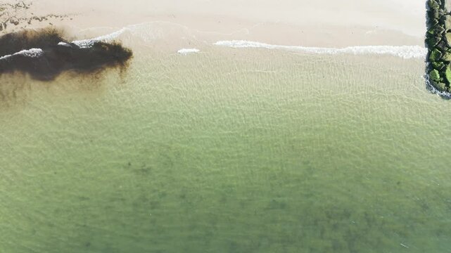 Clear Ocean Water In Nantucket Sound. Dennis Port In Cape Cod, Massachusetts. aerial shot