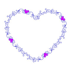 Hand drawn flat design hearts border and frame