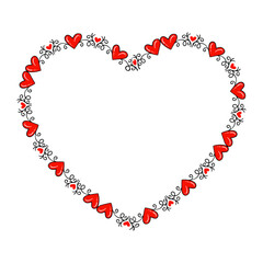 Hand drawn flat design hearts border and frame