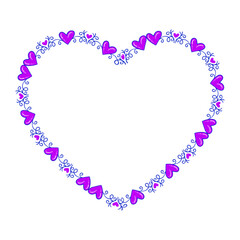 Hand drawn flat design hearts border and frame