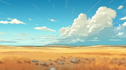 Fototapeta premium Serene Landscape with Vast Golden Fields and Majestic Clouds