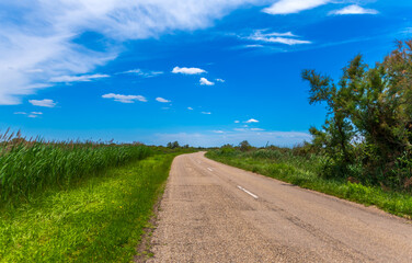 A Camargue road, near Saintes Maries de la mer, in the Bouches du Rhône, in Provence, France