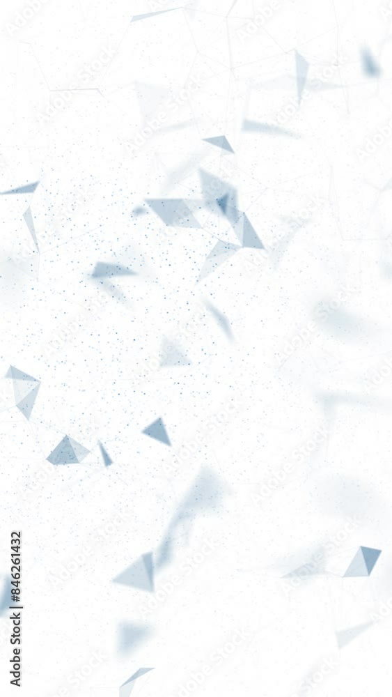 Poster artistic triangle shapes and dots animation on vertical white background.