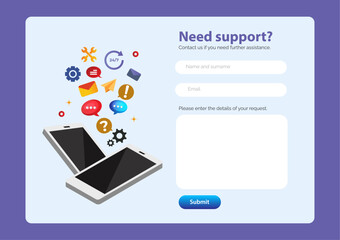 Modern Contact form for website page. gradient blue background. vector	