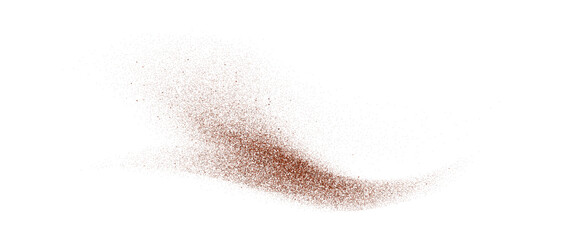 Coffee, cocoa or chocolate powder particles and speckles. Brown dust or sand wavy element. Ground beans, grains and granules wave flowing shape. Vector sprayed specks overlay illustration © vika_k