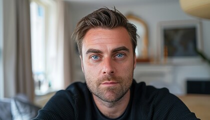a selfie of a 30 years old caucasian wealthy man looking directly in the camera