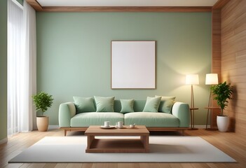 Fototapeta premium Interior living room with sofa and photo frame. 3D rendering