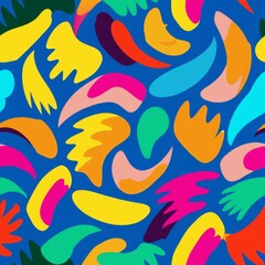 Seamless pattern of bold brush strokes and cut-out shapes in a vibrant color palette, Generative AI