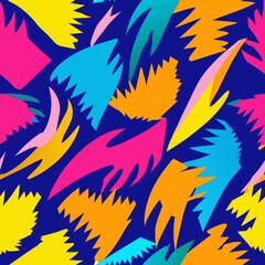 Obraz premium Seamless pattern of bold brush strokes and cut-out shapes in a vibrant color palette, Generative AI