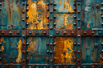 A close up of rusty metal doors.