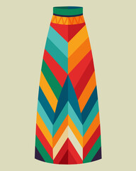 The vibrant geometric pattern on the maxi skirt was created using natural dyes highlighting the environmental benefits of choosing sustainable materials.. Vector illustration