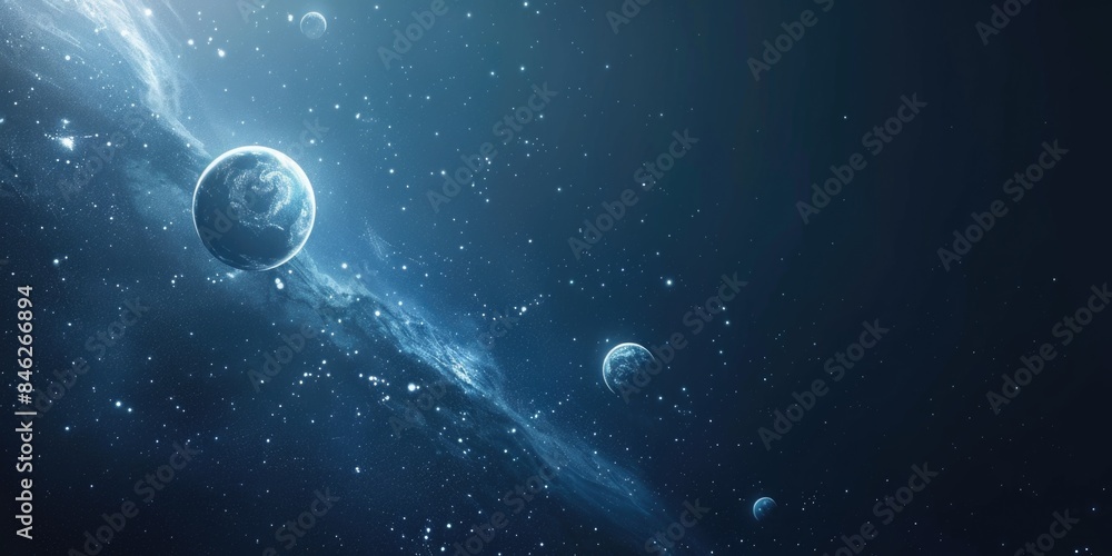 Canvas Prints a blue sky with a planet in the middle and a few other planets in the background