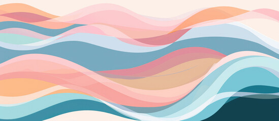 Abstract wavy background with pastel colors, pink, blue and orange
