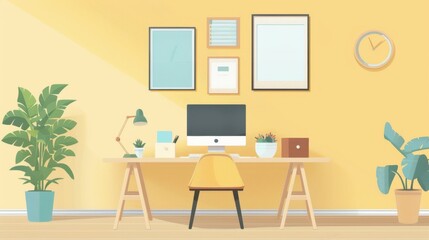 Fototapeta premium Modern Home Office Workspace with Plants 