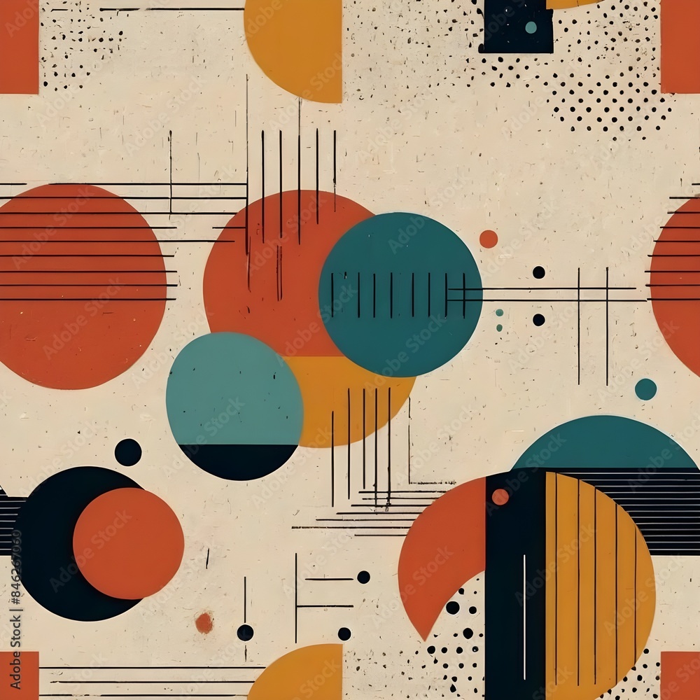 Poster geometric trendy pattern, bauhaus style. modern colorful background with simple elements. retro text