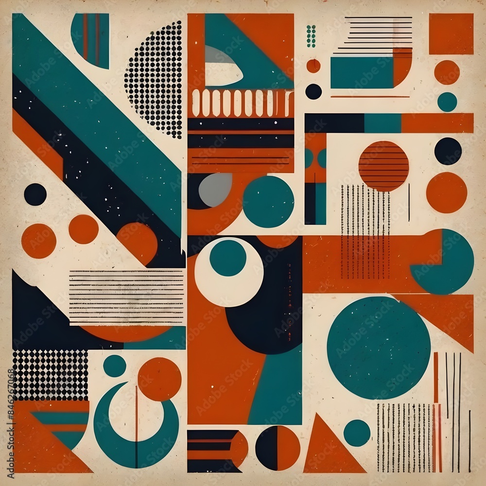 Poster geometric trendy pattern, bauhaus style. modern colorful background with simple elements. retro text