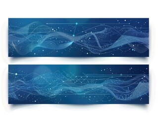 Two blue banners with a wave pattern and stars