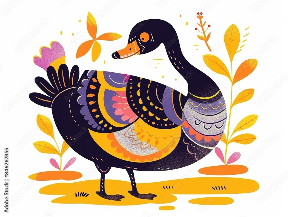 Wall mural illustration of a duck with a feather