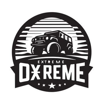 Extreme off-road vehicle SUV on mountain, extreme off-road jeep logo design