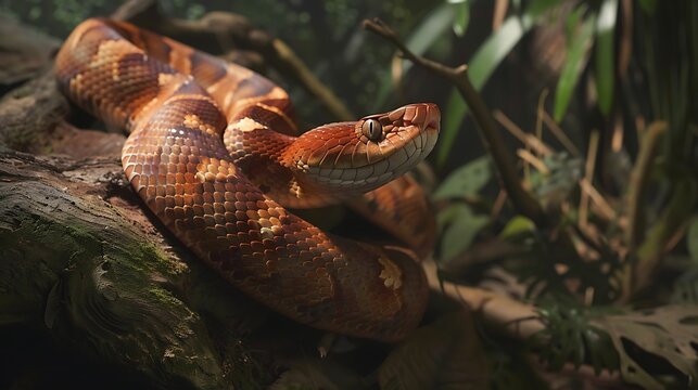 Wild copperhead snake displays venomous presence