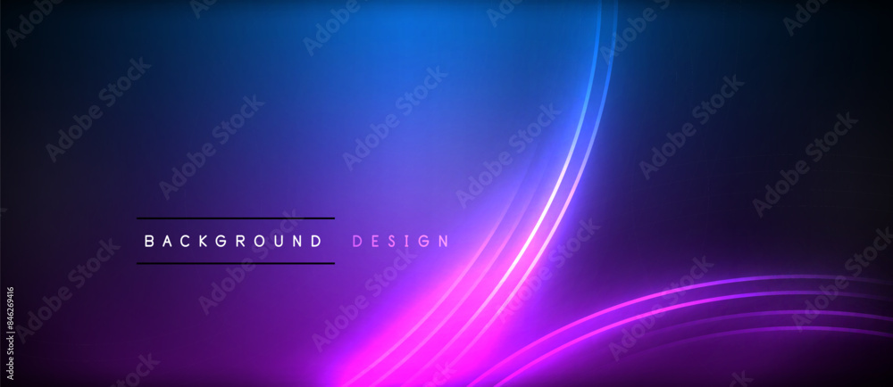 Poster neon glowing circle rays, light round lines in the dark, planet style neon wave lines. energetic ele