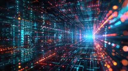 Obraz premium Futuristic cloud computing digital data transfer technology with glowing neon light. generative AI