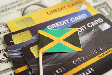 Jamaica flag on credit card, finance economy trading shopping online business.