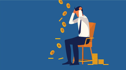 Regret on business mistake, frustration or depressed, stupidity or foolish losing all money, stressed and anxiety on failure concept, frustrated businessman holding his head sitting alone on the chair