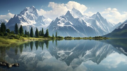 majestic mountain range reflected in a serene lake