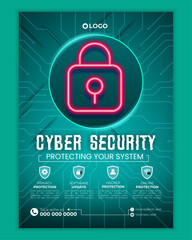 Cyber security modern banner or flyer template, Cybersecurity Information safety leaflet design or flyer