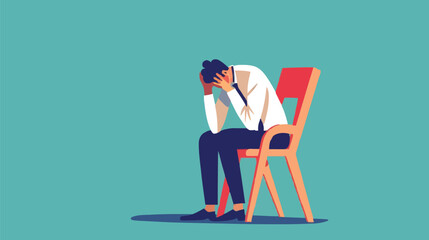 Fototapeta premium Regret on business mistake, frustration or depressed, stupidity or foolish losing all money, stressed and anxiety on failure concept, frustrated businessman holding his head sitting alone on the chair