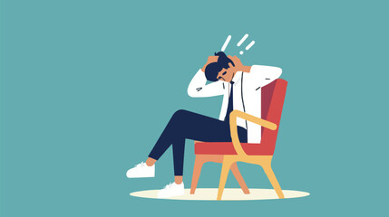 Regret on business mistake, frustration or depressed, stupidity or foolish losing all money, stressed and anxiety on failure concept, frustrated businessman holding his head sitting alone on the chair