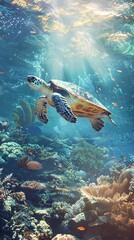 Fototapeta premium scene with coral reef and fishes