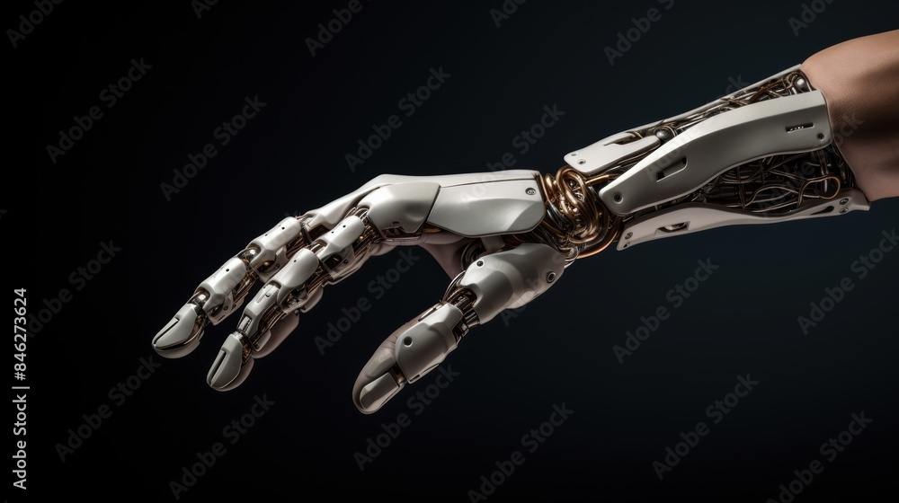 Poster a robotic arm gently assembling a delicate object, highlighting the precision and dexterity of engineering marvels.