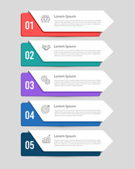 5 process or options of business to success. Infographic vertical labels design template. Choice, Choose, Step, and Business presentation. Vector illustration.