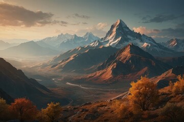 Autumn Majesty: Sunset Over Mountain Peaks