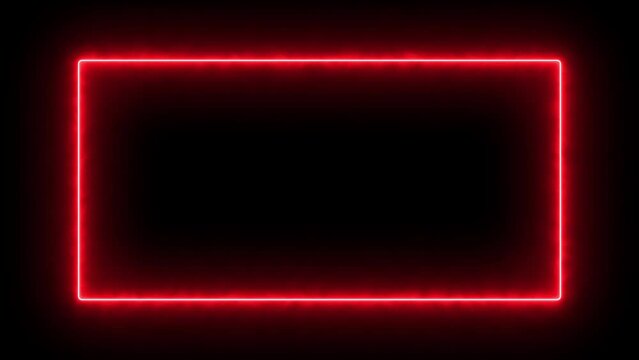 red Neon rectangle frame loop animation. rectangular glowing frame with moving line. neon shape line animation. flickering neon border frame animation
