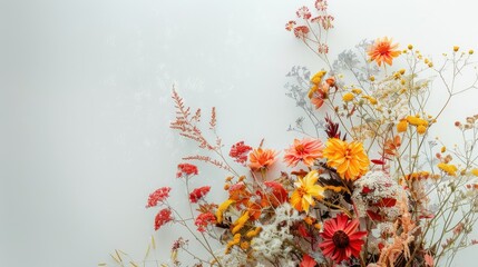 Flowers of autumn against a white backdrop