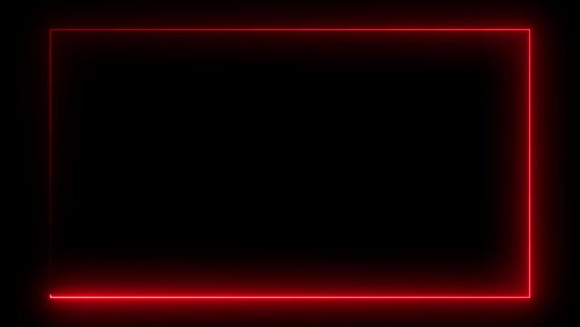 Red Neon rectangle frame loop animation. rectangular glowing frame with moving line. neon shape line animation. flickering neon border frame animation