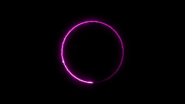 Abstract pink color glowing neon circle frame icon animation. Neon round frame, circle, ring shape, loading, empty space concept animation