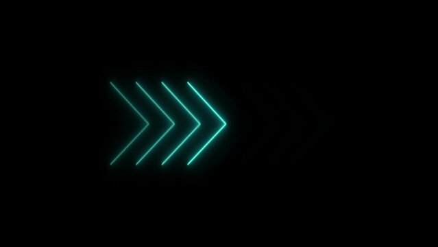 Abstract glowing neon directional arrow loading icon animation. glowing neon arrow concept