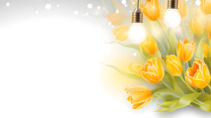 Bright Yellow Tulips on Soft Yellow Background .Perfect for Wedding Cards