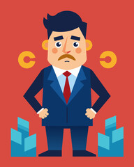 Obraz premium With a heavy heart the CEO announces the downsizing plan citing financial struggles and the need to stay afloat in a competitive market.. Vector illustration