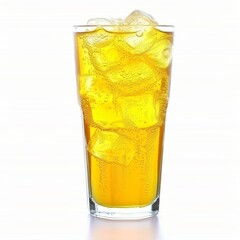 glass of yellow soda water isolated on white background. drinking water concept for designer